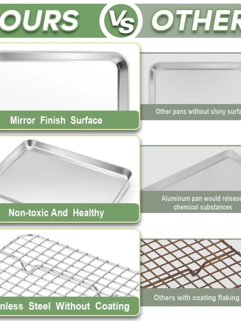 TeamFar Toaster Oven Pan with Rack Set, 9 x 7 x 1 Stainless Steel Compact Toaste
